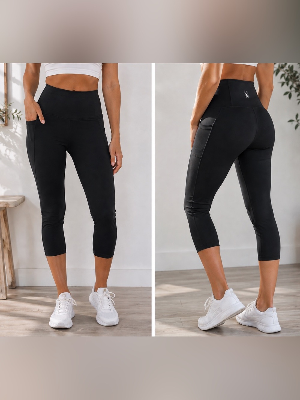 Spyder Active Black High Rise Pocket Crop Leggings Size Small